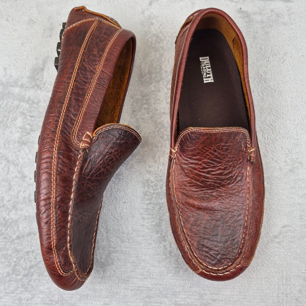 Duluth Trading Co Mens Bison Leather Driving Mocs Brown Loafers 12018 Size 13M